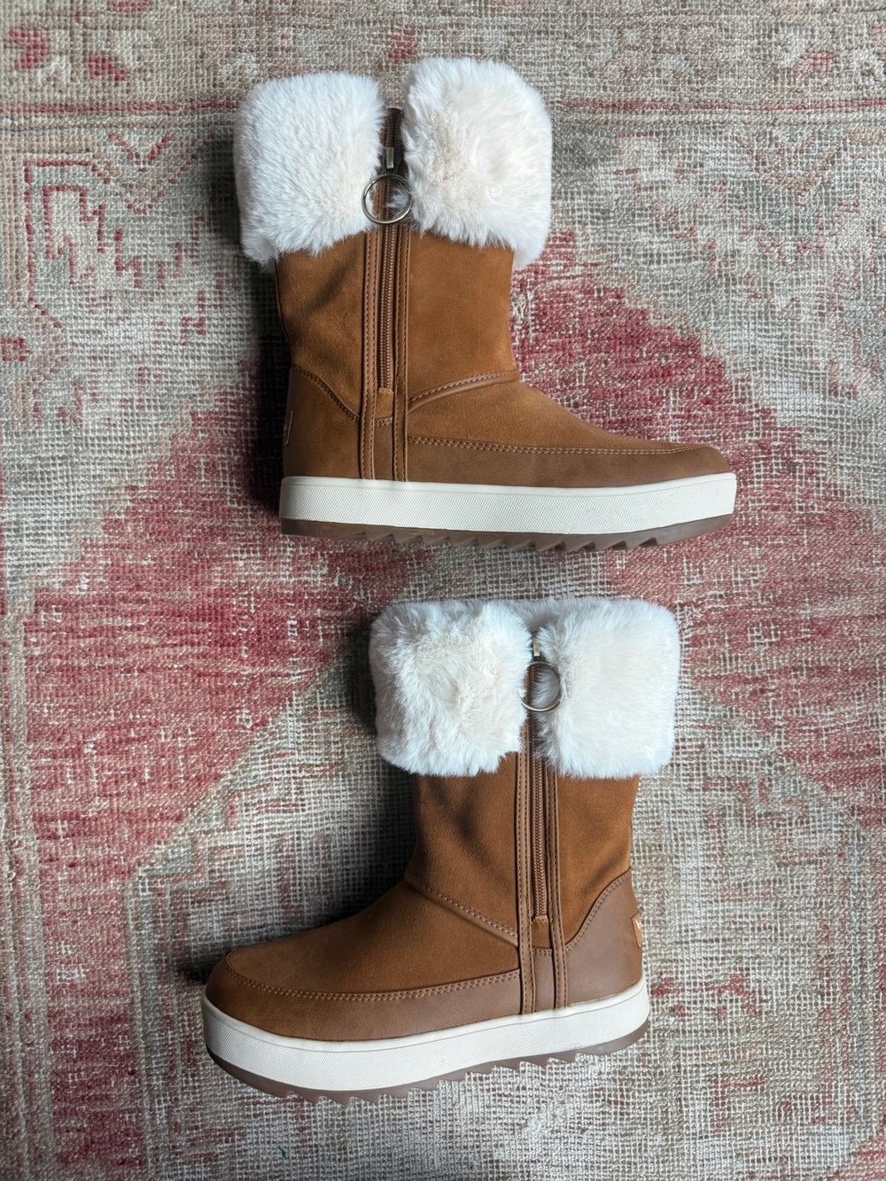 Koolaburra Tan Suede Ankle Boots by UGG with Cream Faux Fur Cuff, lined